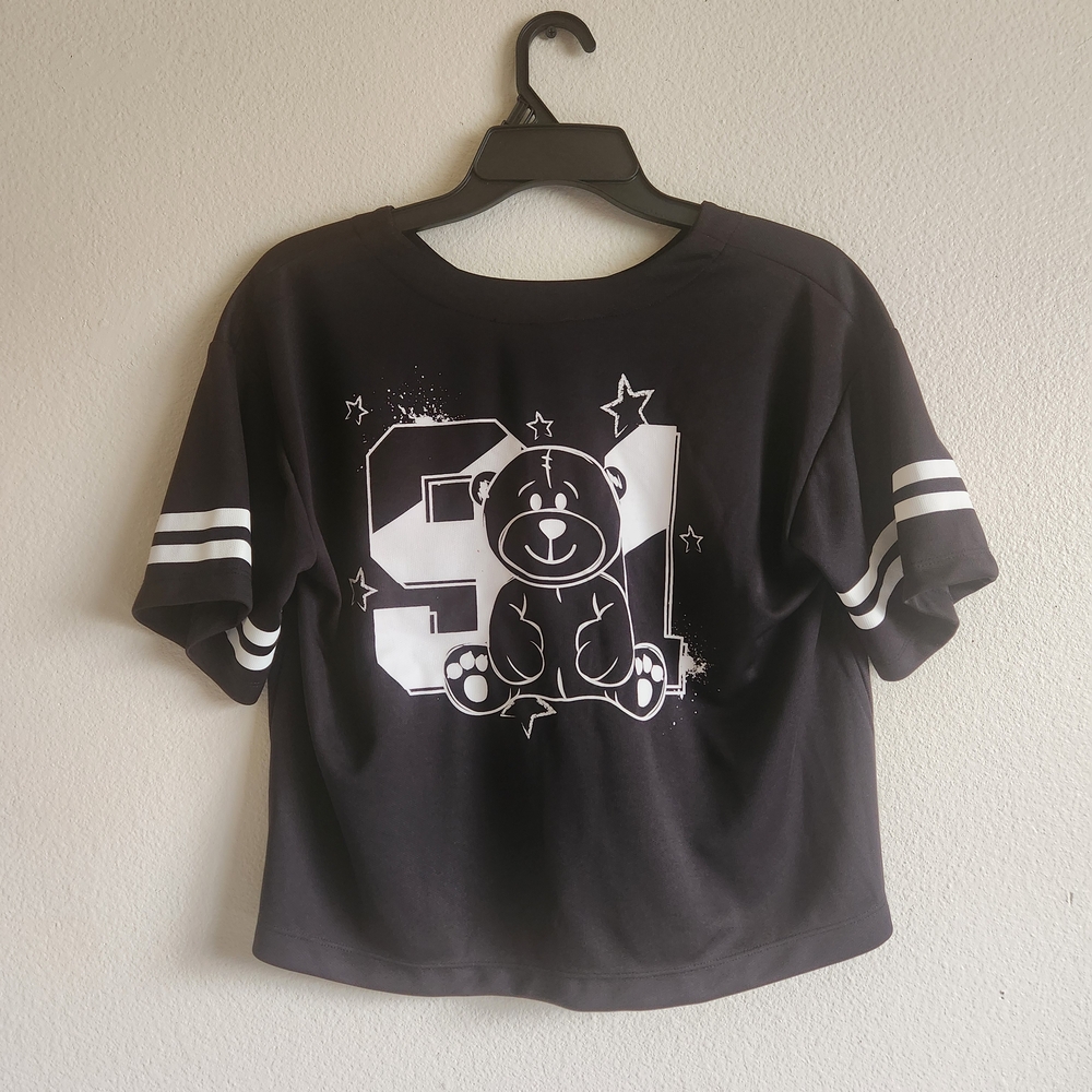 1991 NYC Brooklyn Shirt Jersey Size M Teddy Bear Black White Retro Cropped